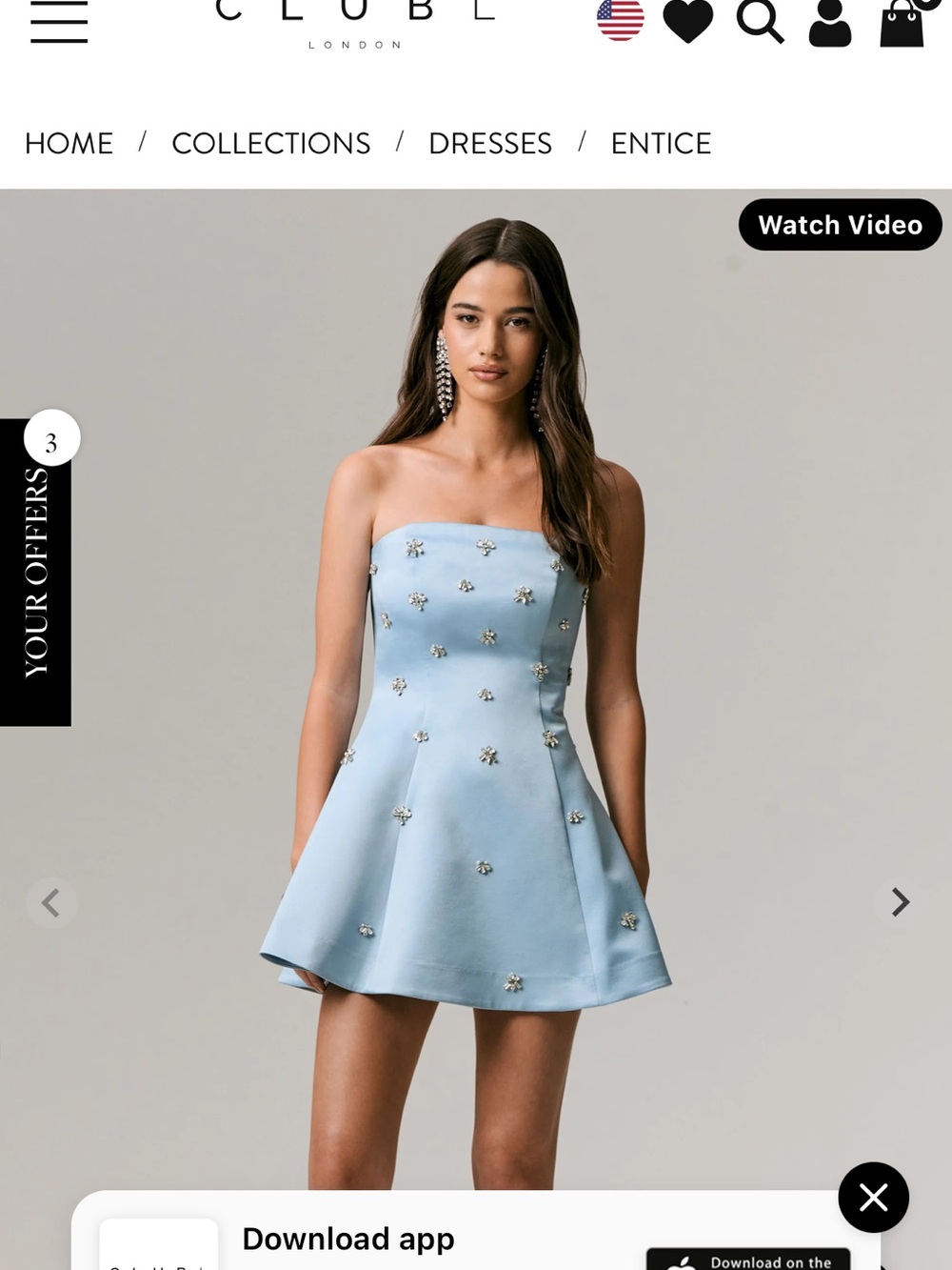 Club L London Strapless Embellished Mini Dress - Light Blue